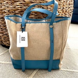 Christopher Kon linen & leather tote